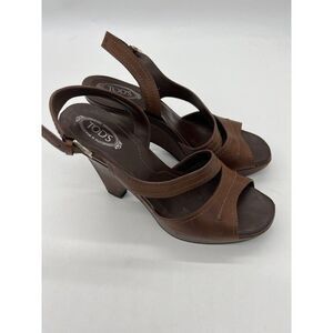 $399 TOD’S Italy WOMEN’S CAMEL LEATHER PLATFORM WEDGE SANDALS Size 7
